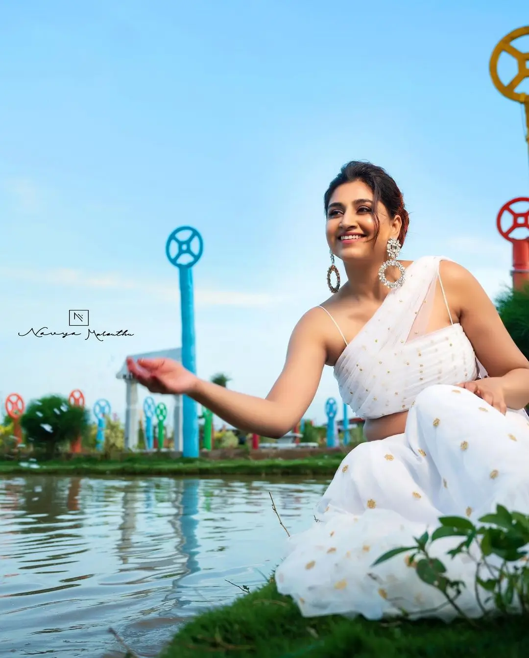 Varshini Sounderajan Wearing White Lehenga Choli